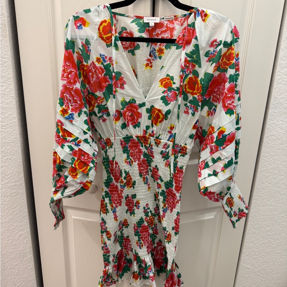 Floral V-Neck Blouse - White and Red